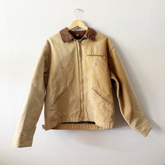 VTG Carhartt Detroit Jacket Mens 48 Tall J01 BRN Tan Blanket Lined Canvas Work - Picture 1 of 8